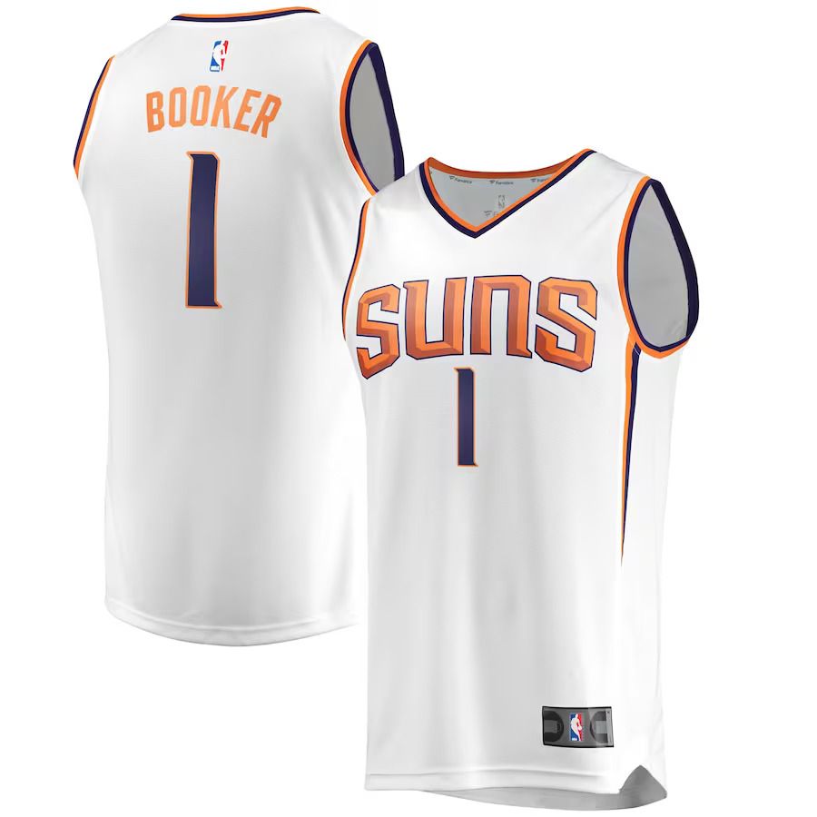 Men Phoenix Suns #1 Devin Booker Fanatics Branded White Association Edition Fast Break Replica NBA Jersey->phoenix suns->NBA Jersey